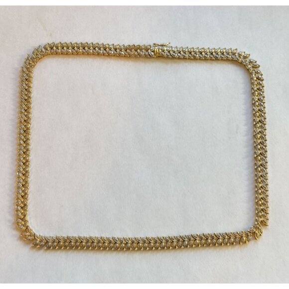 17.25 Inch Unbranded Gold Over 925 Sterling Silver Bar Link Herringbone Necklace - Picture 1 of 7